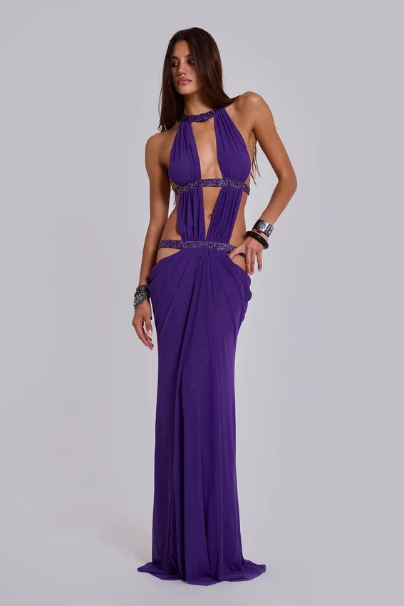 Robe longue à découpes 6AM, violette