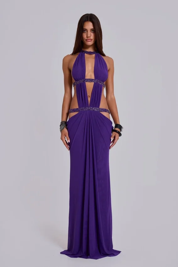 Robe longue à découpes 6AM, violette