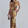 Robe longue à découpes Saffra imprimé tigre