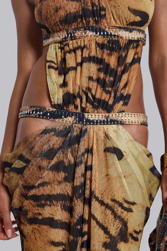 Robe longue à découpes Saffra imprimé tigre