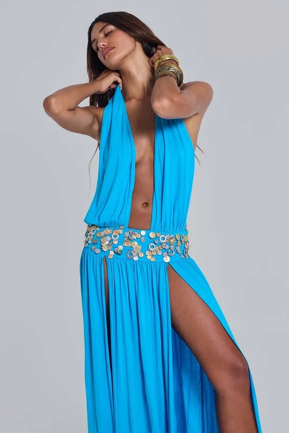 Robe longue dos nu Irvin ornée à la main
