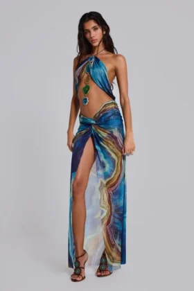 Robe longue dos nu « Quartz » à cristaux