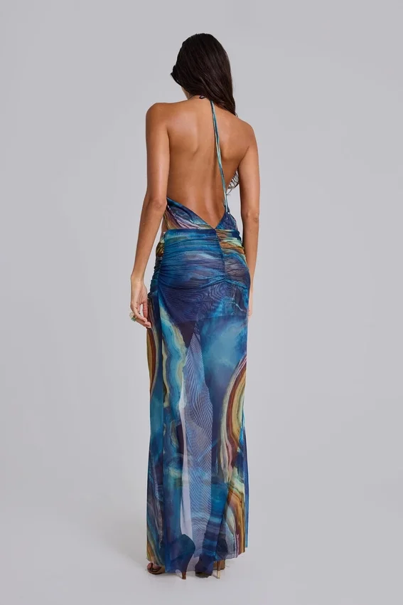 Robe longue dos nu « Quartz » à cristaux