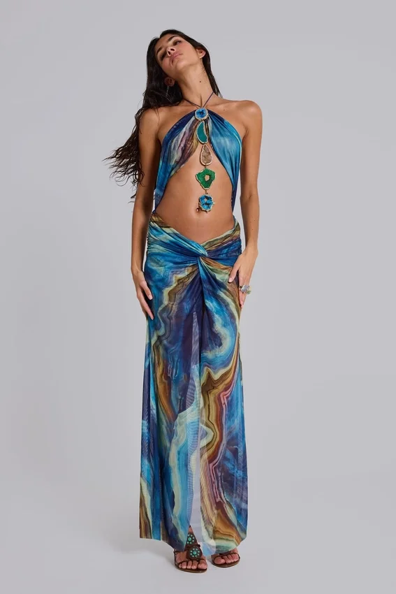 Robe longue dos nu « Quartz » à cristaux
