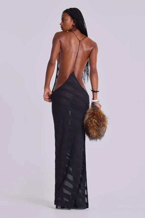 Robe longue en maille « Noir »