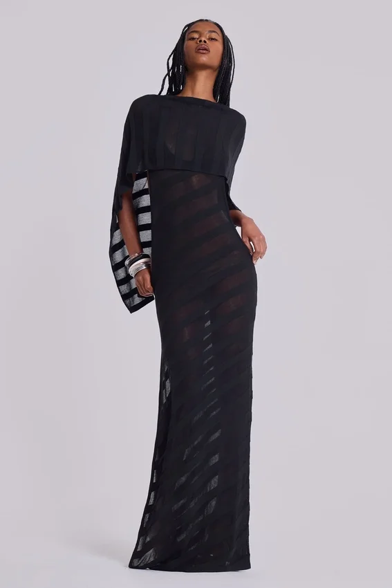 Robe longue en maille « Noir »