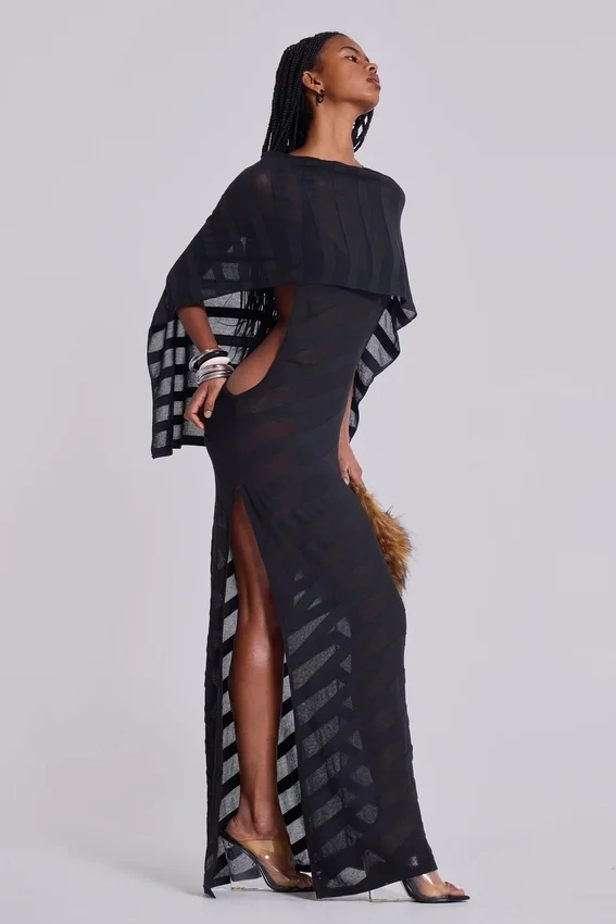 Robe longue en maille « Noir »