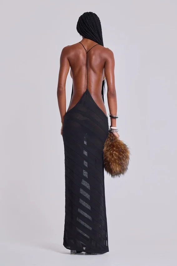 Robe longue en maille « Noir »