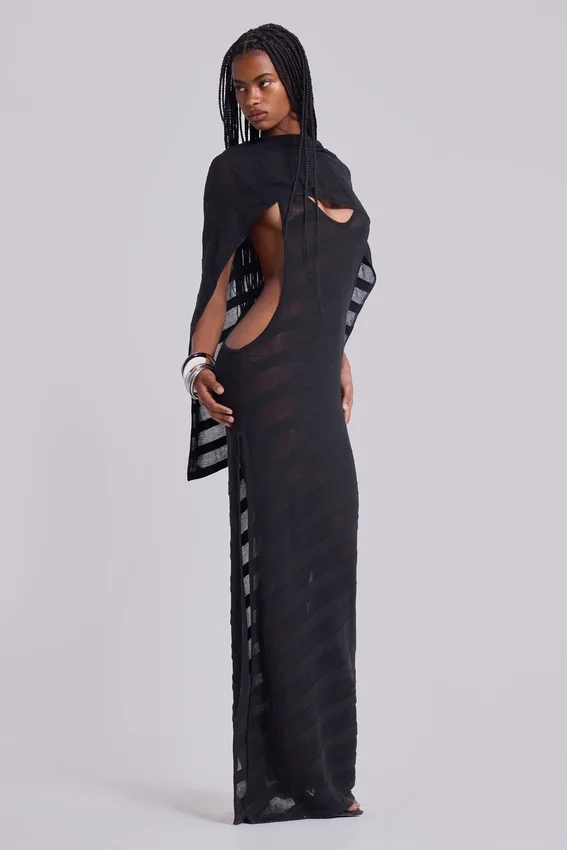 Robe longue en maille « Noir »