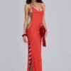 Robe longue en maille « Noir » couleur corail