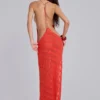Robe longue en maille « Noir » couleur corail