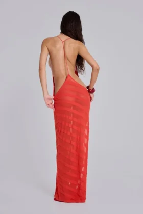 Robe longue en maille « Noir » couleur corail