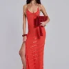 Robe longue en maille « Noir » couleur corail