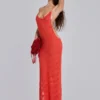 Robe longue en maille « Noir » couleur corail