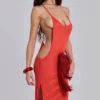 Robe longue en maille « Noir » couleur corail