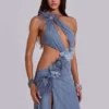 Robe longue Noctelle à découpes et plumes