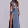 Robe longue Noctelle à découpes et plumes