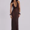 Robe longue plongeante en maille Moara