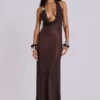 Robe longue plongeante en maille Moara