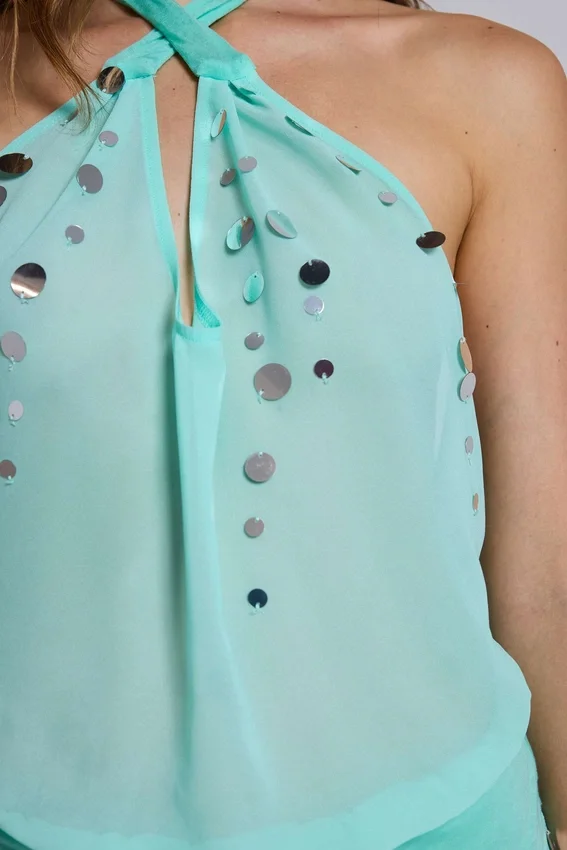 Robe mi-longue en mousseline à paillettes Serilda