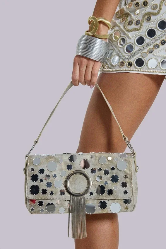 Sac à bandoulière métallisé à miroirs Chara