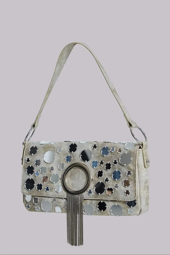 Sac à bandoulière métallisé à miroirs Chara