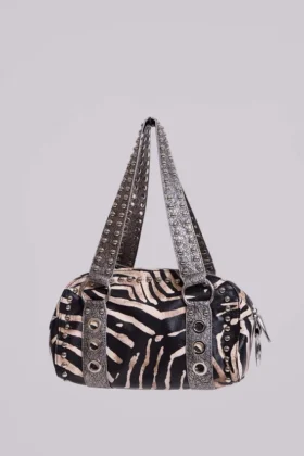 Sac Marza en cuir PU clouté, imprimé zèbre