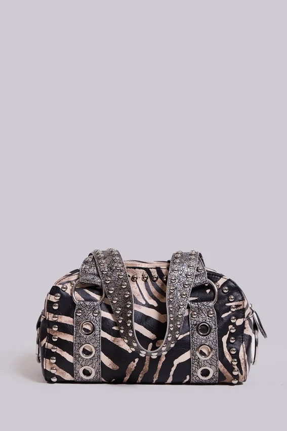 Sac Marza en cuir PU clouté, imprimé zèbre