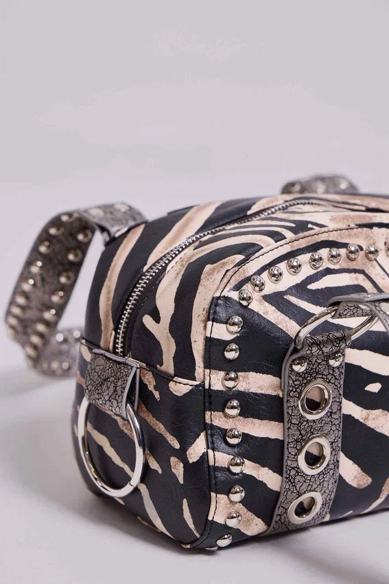Sac Marza en cuir PU clouté, imprimé zèbre
