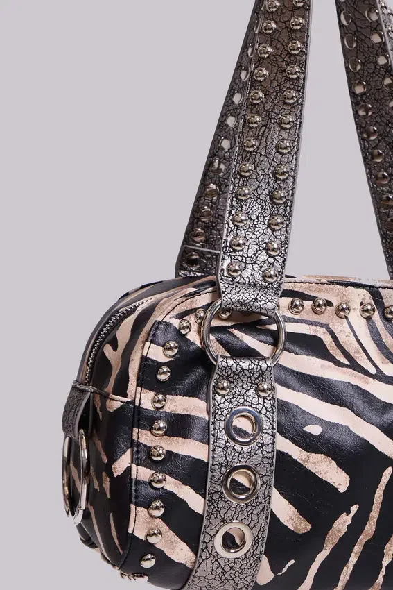 Sac Marza en cuir PU clouté, imprimé zèbre