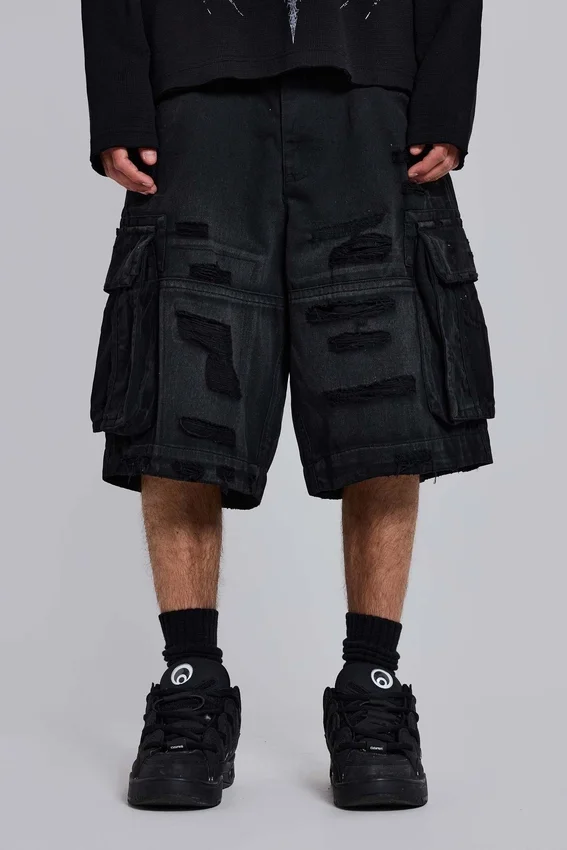 Short cargo « Beach » noir délavé