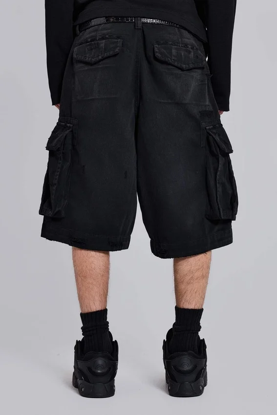 Short cargo « Beach » noir délavé