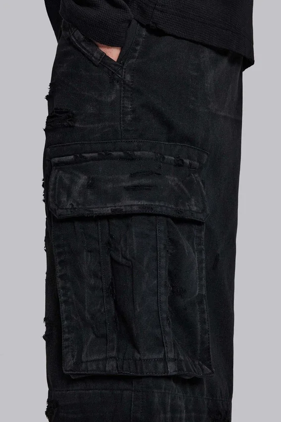 Short cargo « Beach » noir délavé