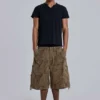 Short cargo en toile de parachute motif camouflage forêt