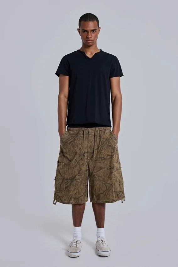 Short cargo en toile de parachute motif camouflage forêt