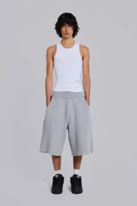 Short de jogging « Monster » en tissu gaufré gris chiné