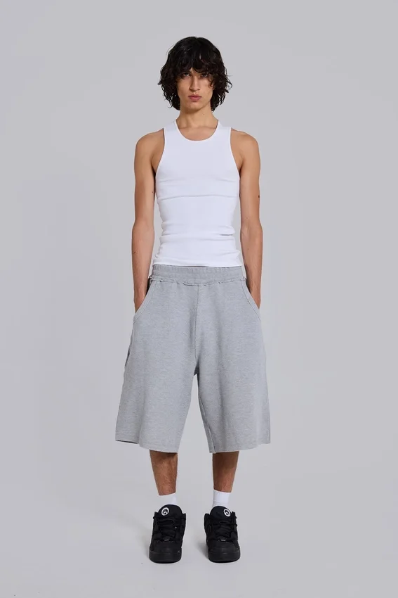 Short de jogging « Monster » en tissu gaufré gris chiné