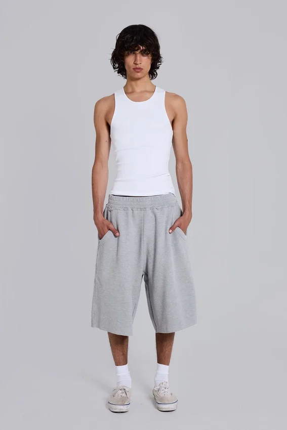 Short de jogging « Monster » en tissu gaufré gris chiné