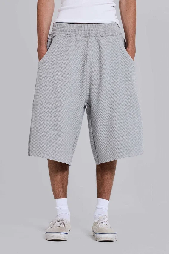 Short de jogging « Monster » en tissu gaufré gris chiné