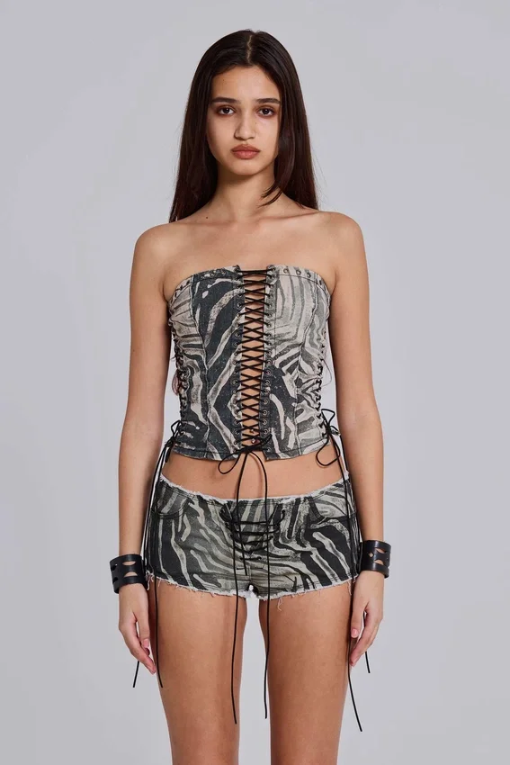 Short en denim zébré