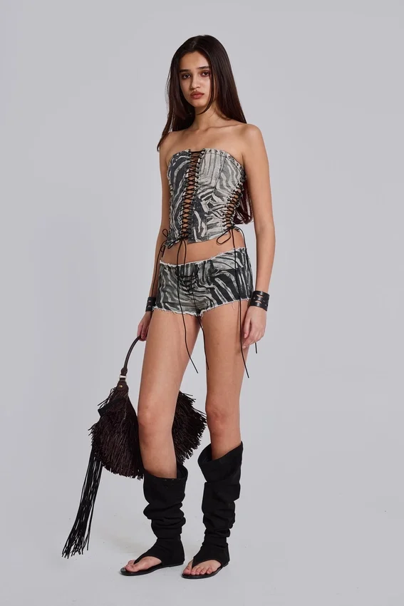 Short en denim zébré