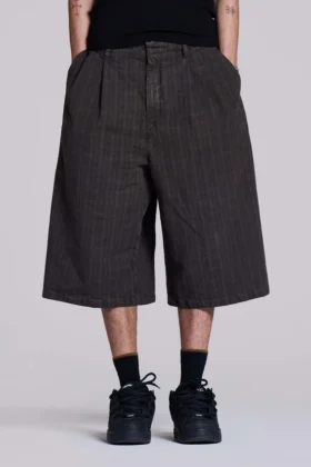 Short en jean « Jumbo Jorts » à carreaux marron