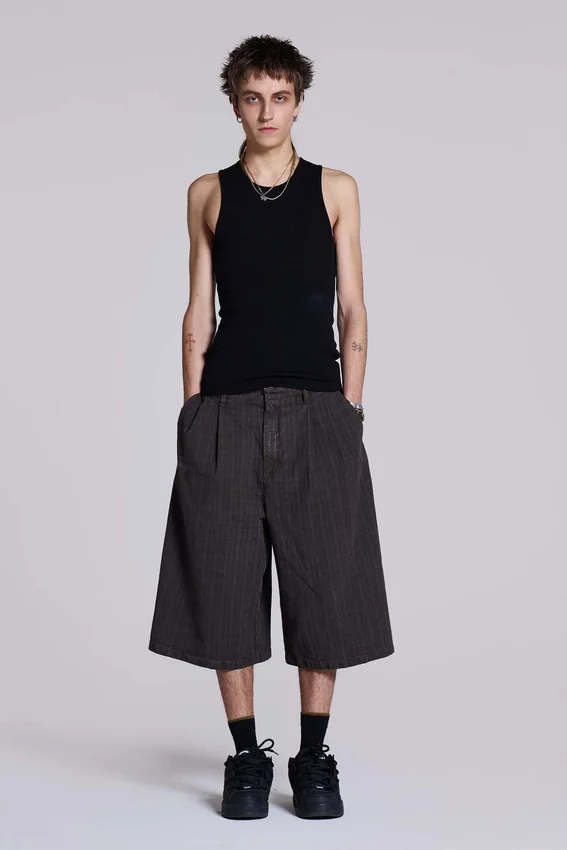 Short en jean « Jumbo Jorts » à carreaux marron