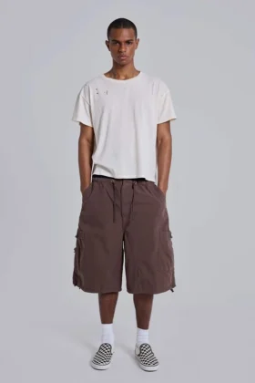 Short Parachute Cargo ample en toile de parachute marron