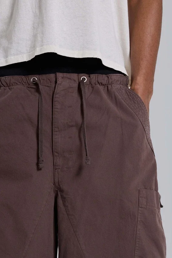 Short Parachute Cargo ample en toile de parachute marron