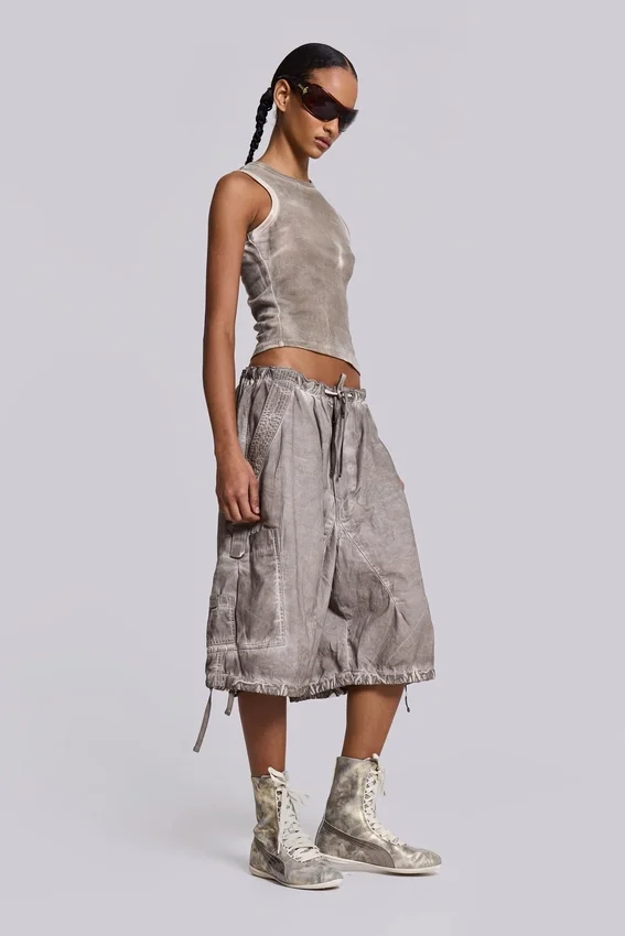 Short parachute délavé à l'huile « Stone »