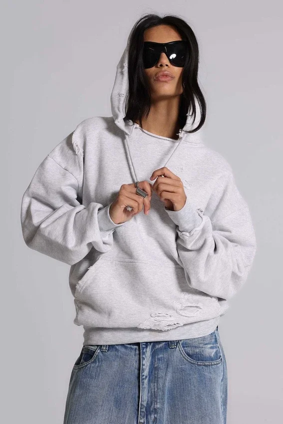 Sweat à capuche Bitten gris chiné