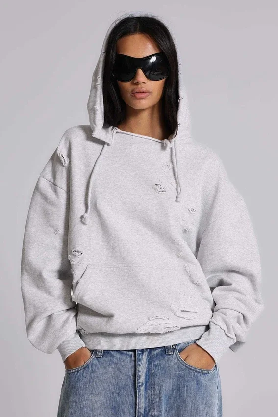 Sweat à capuche Bitten gris chiné