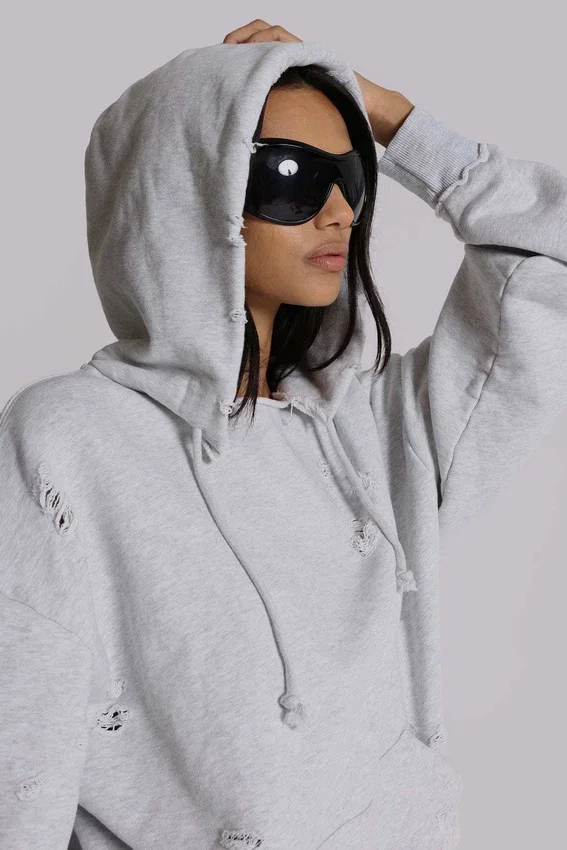 Sweat à capuche Bitten gris chiné