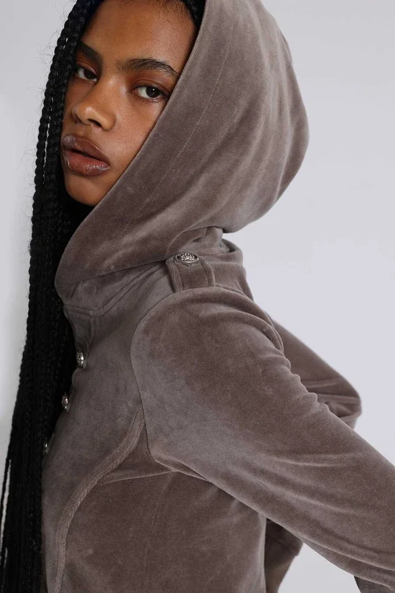 Sweat à capuche en velours « Cavalier » style militaire